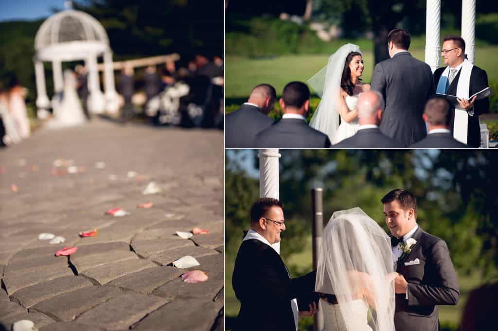 rose petals on the aisle at outdoor summer ceremony