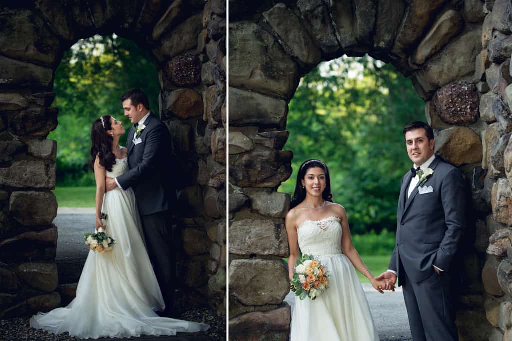 bride and groom by stone archway at falkirk estate - hudson valley wedding