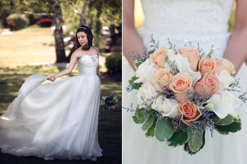 peach and ivory rose bridal bouquet