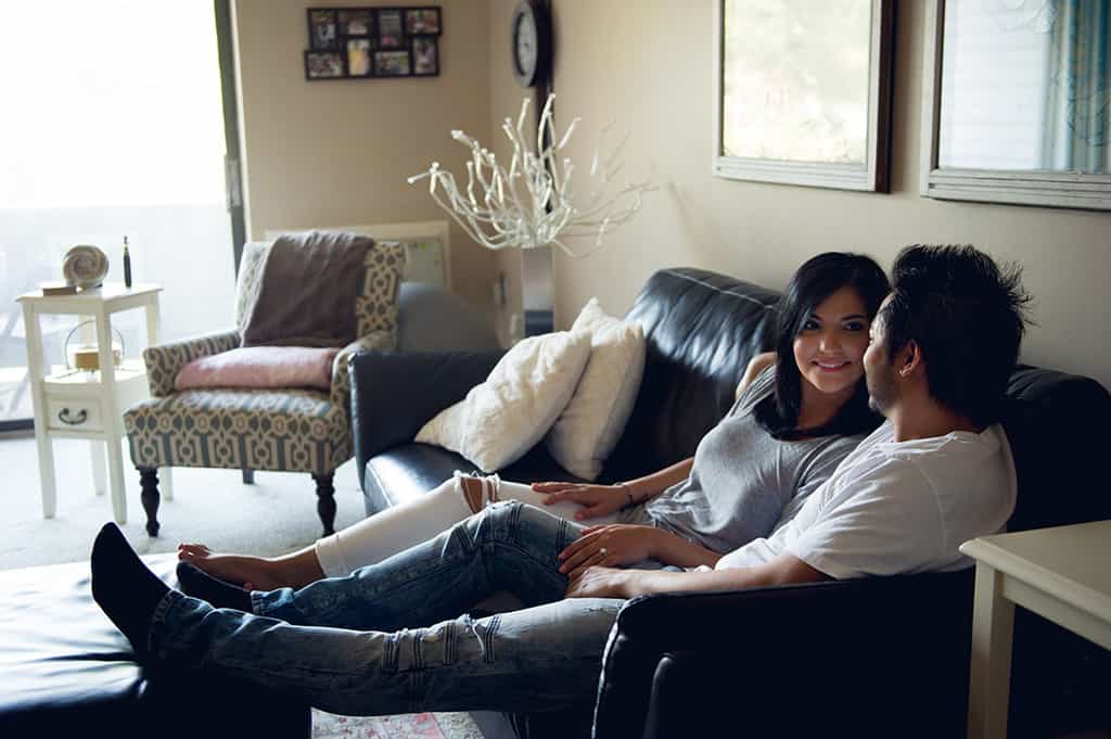 engagement session in living room