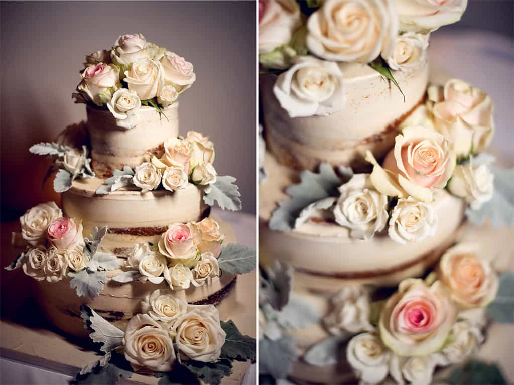 naked cake with pale rose accents