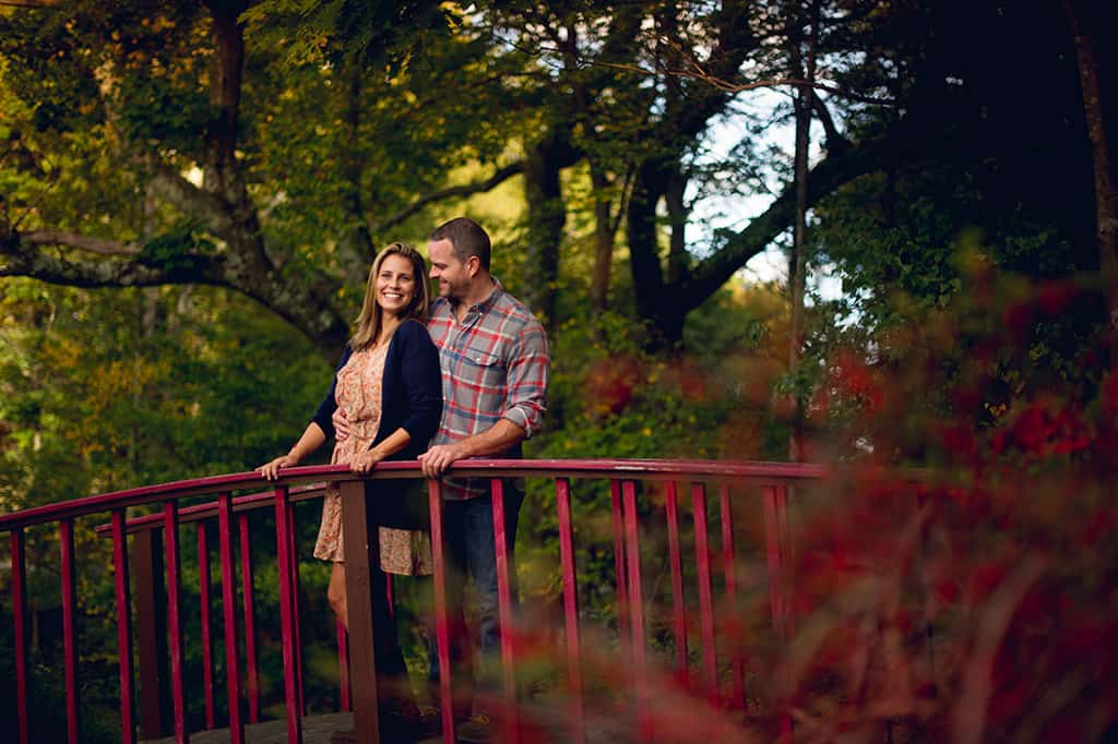 engagement photo on red bridge