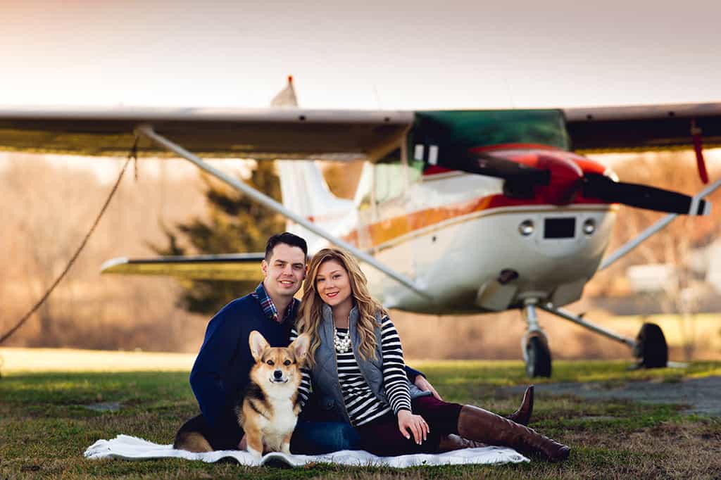 engagement session with airplane at airport