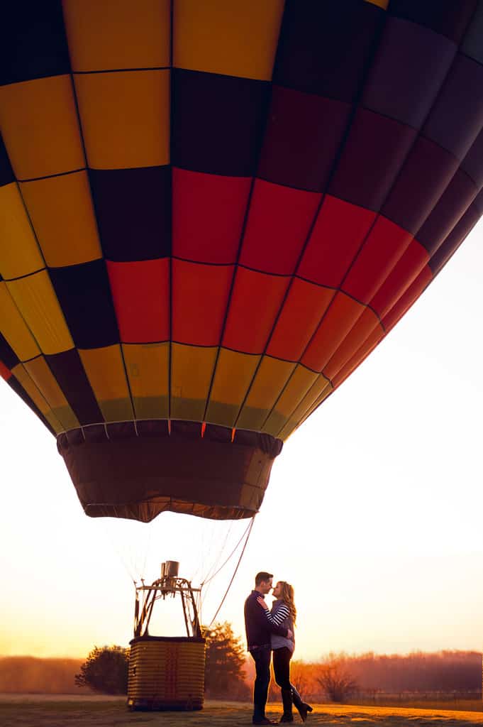 sunrise hot air balloon engagement shoot