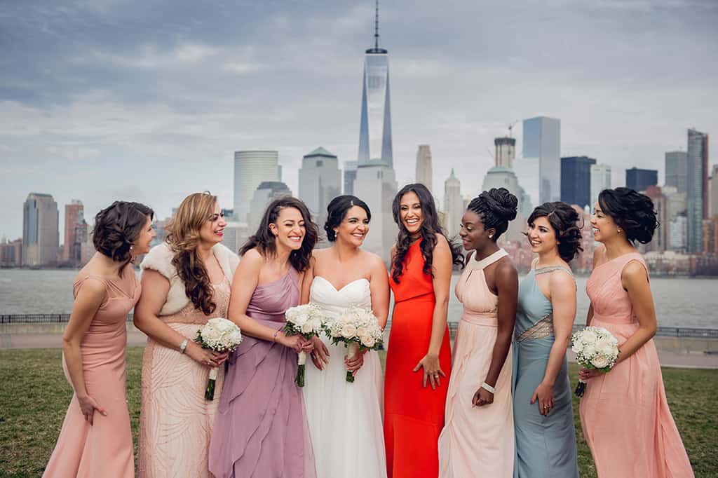 Bridesmaids at Liberty State Park - NYC Skyline