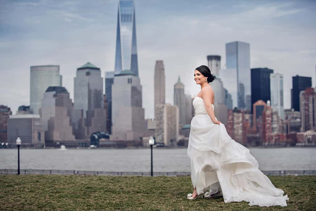 Bride at Liberty State Park - NYC Skyline