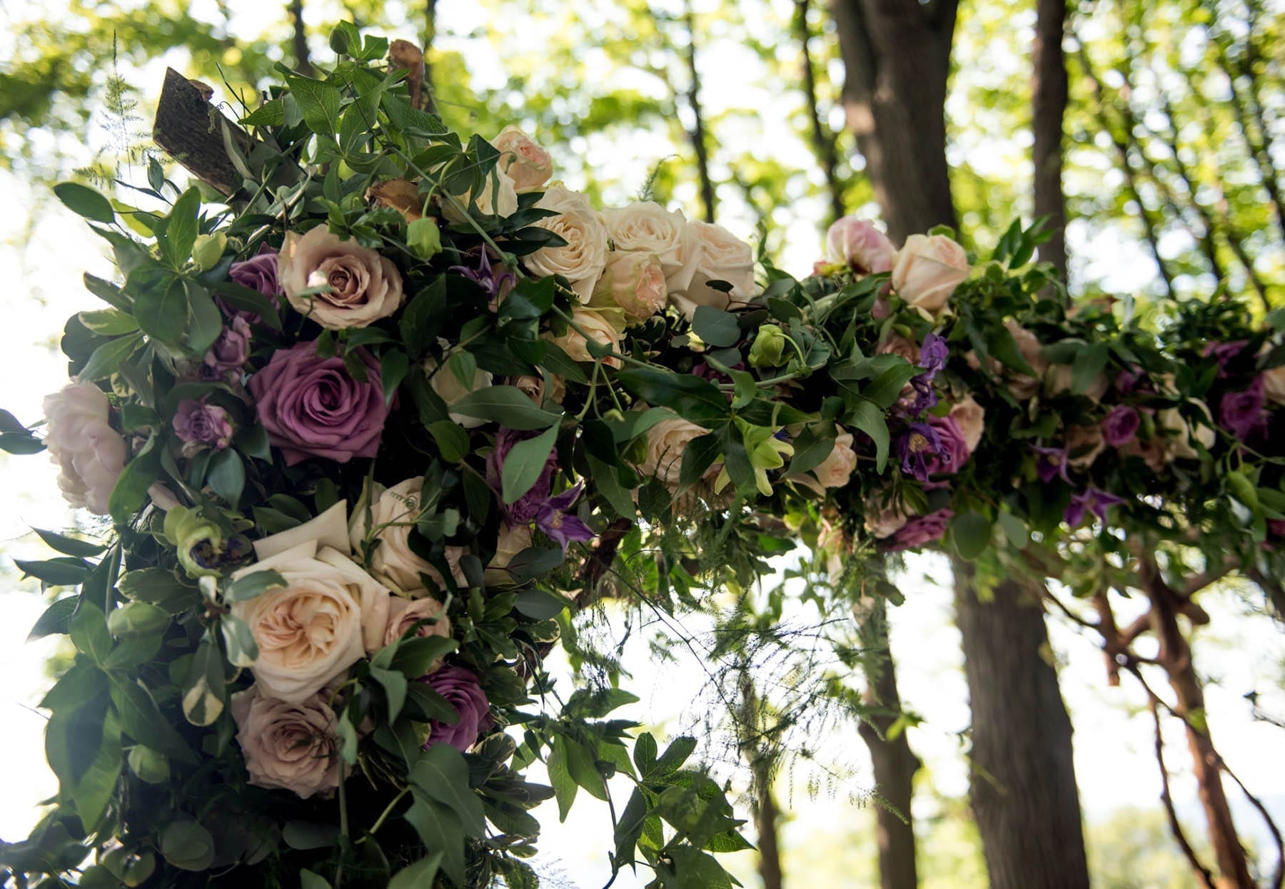 Boho floral arch at fort tryon park ceremony 