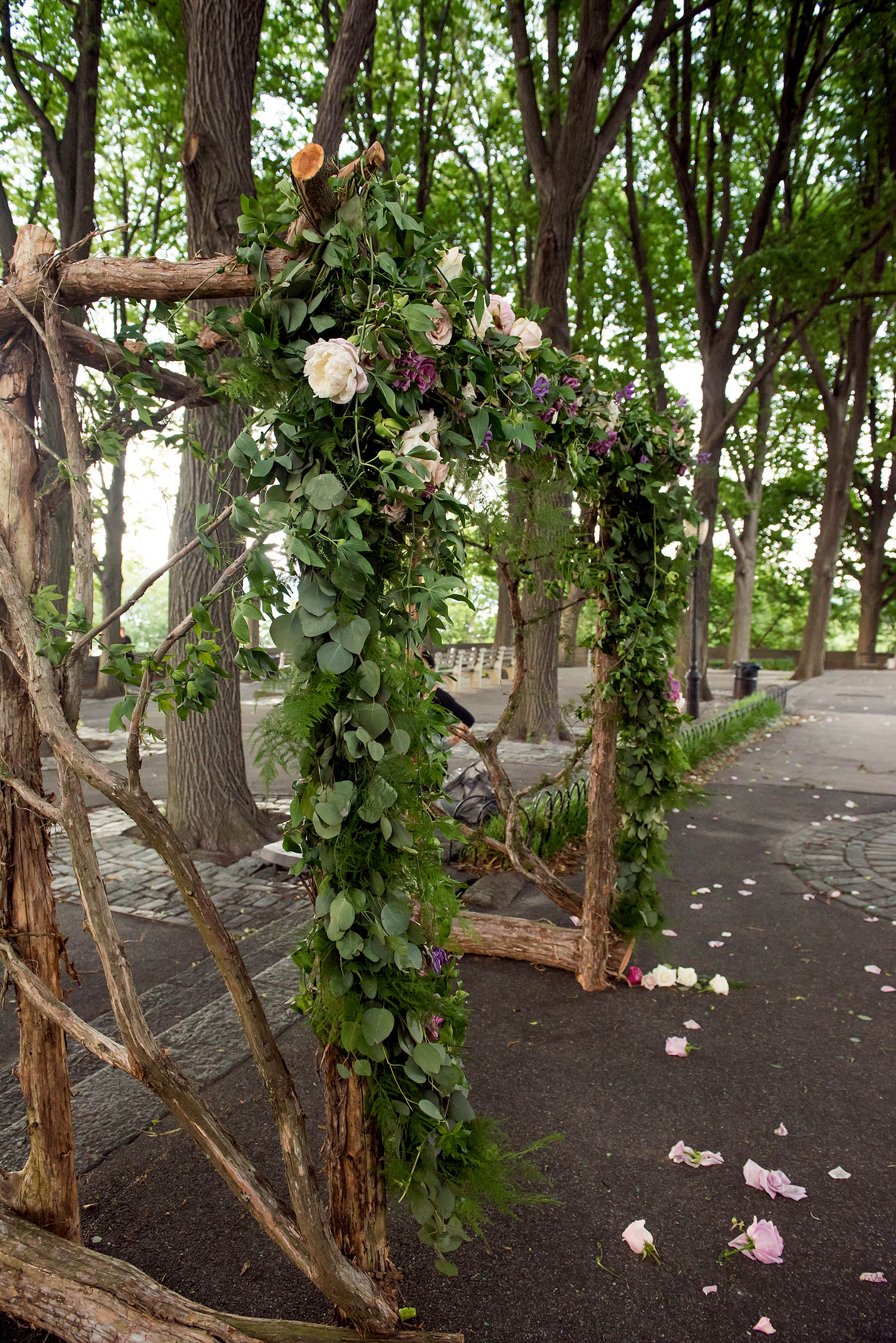 boho floral arch for fort tryon park ceremony 