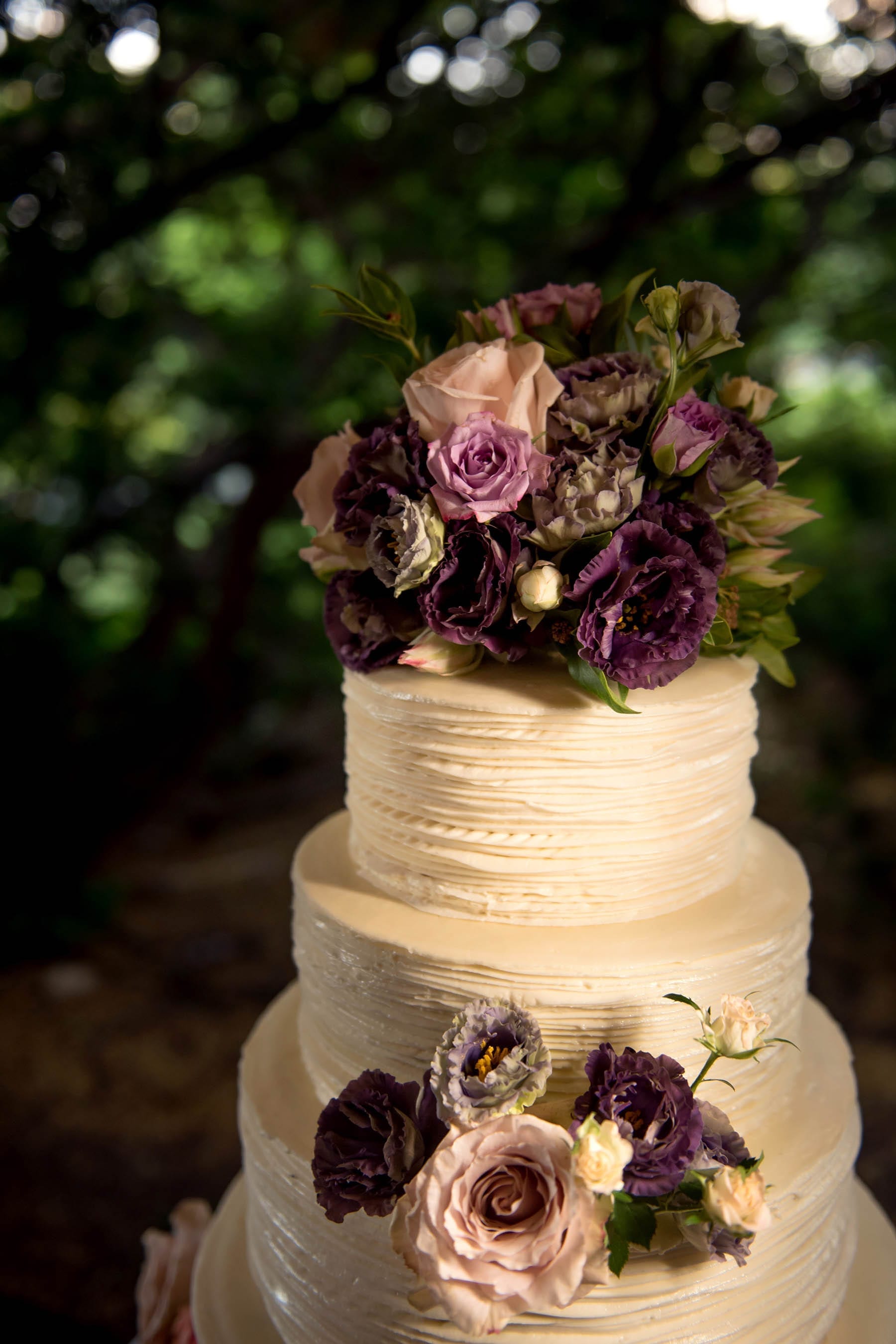cake with floral accents New Leaf Restaurant Summer Garden Wedding Details