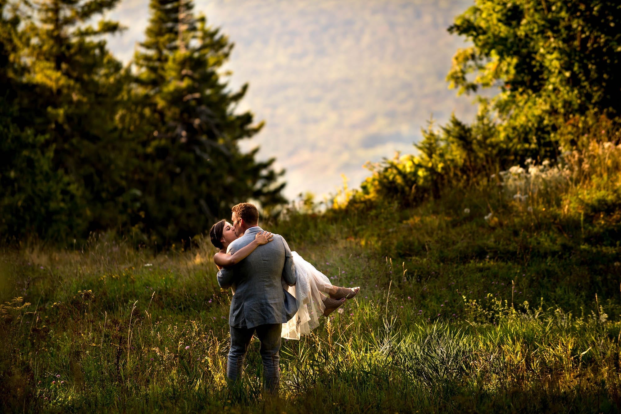 Bride and groom at Hunter Mountain