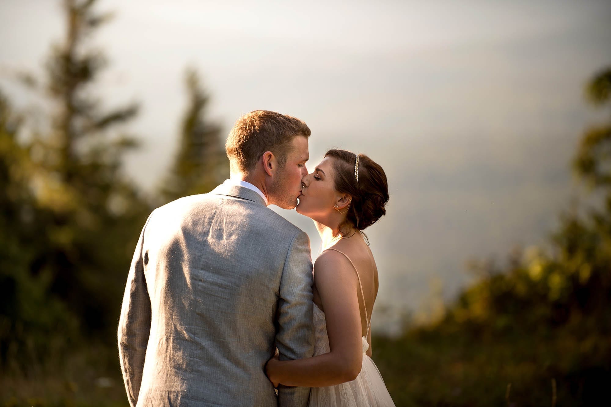 summit bride and groom portraits at Hunter Mountain Boho Wedding in the Catskills