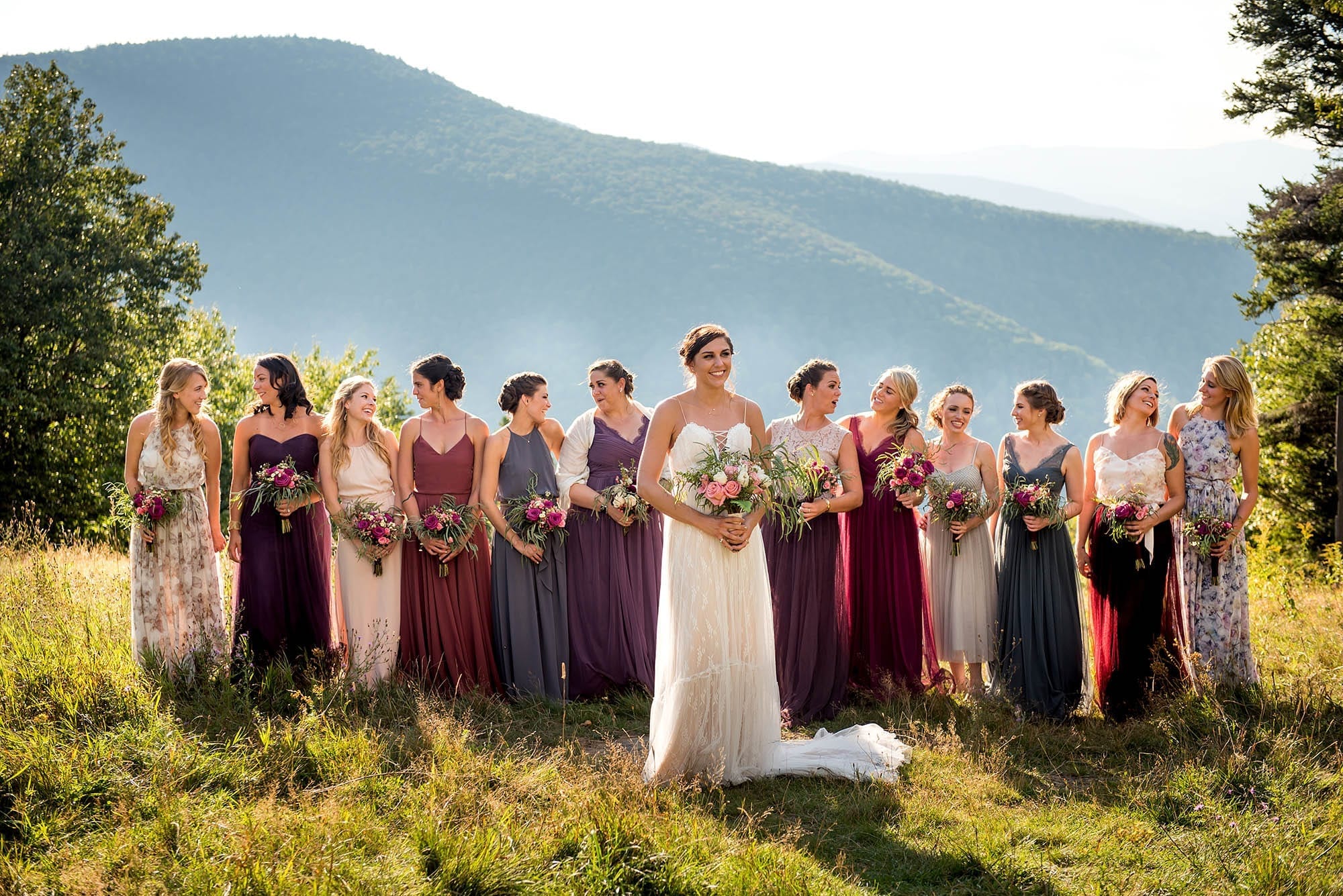 summit wedding party portraits at Hunter Mountain Boho Wedding in the Catskills