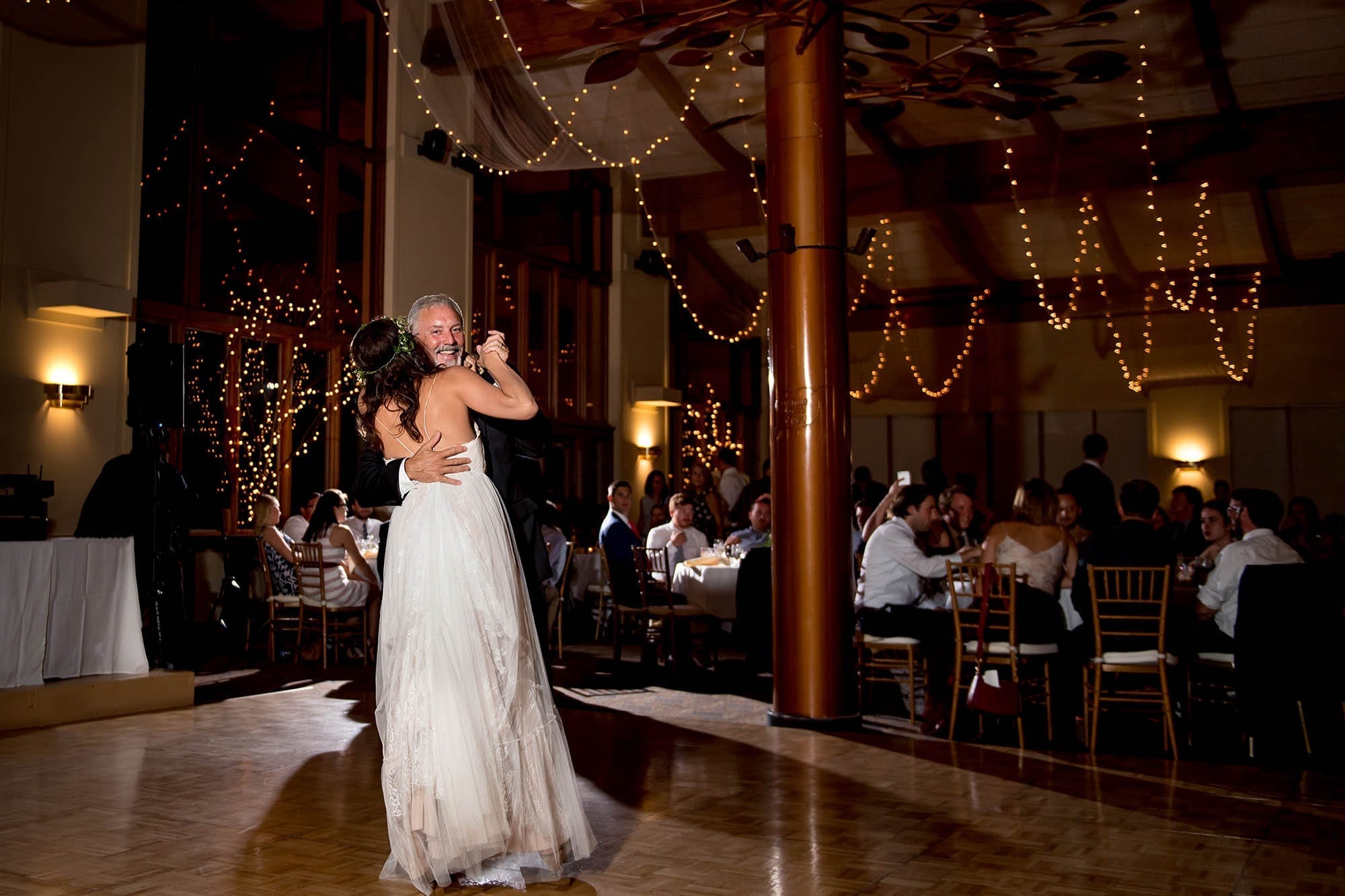 father daughter dance at Coppertree reception at Hunter Mountain Boho Wedding in the Catskills