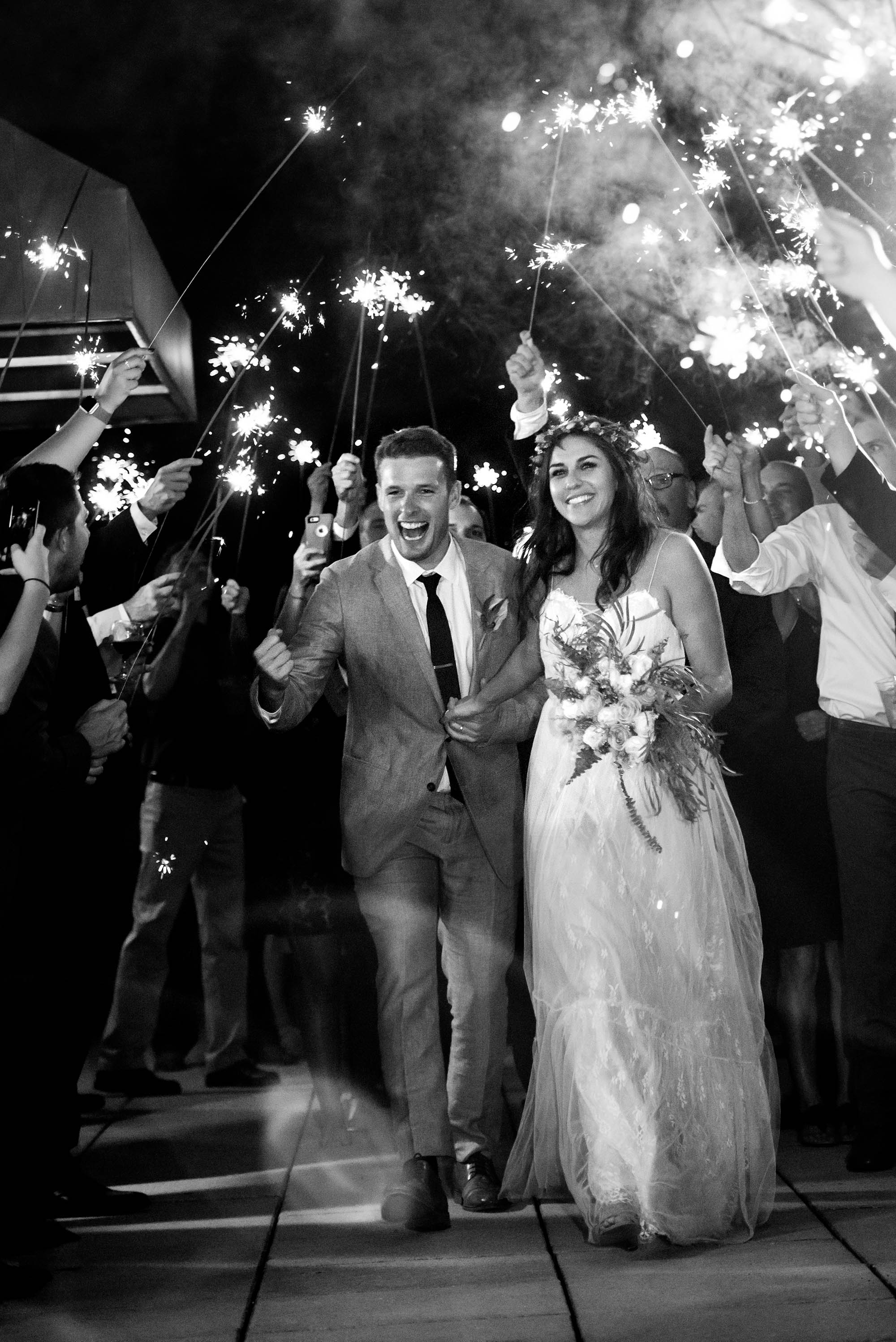 sparkler exit at Hunter Mountain Boho Wedding in the Catskills