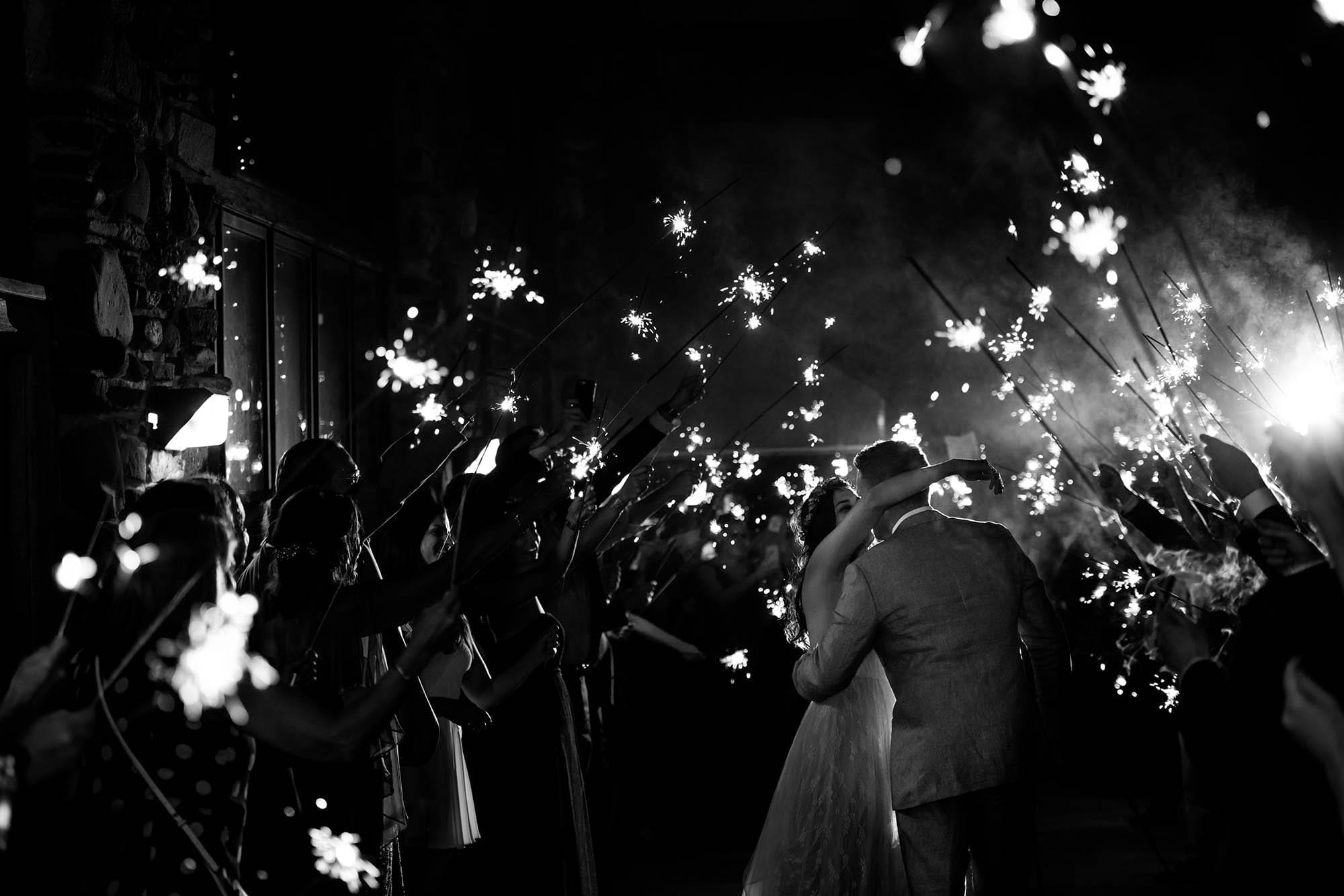 sparkler exit at Hunter Mountain Boho Wedding in the Catskills