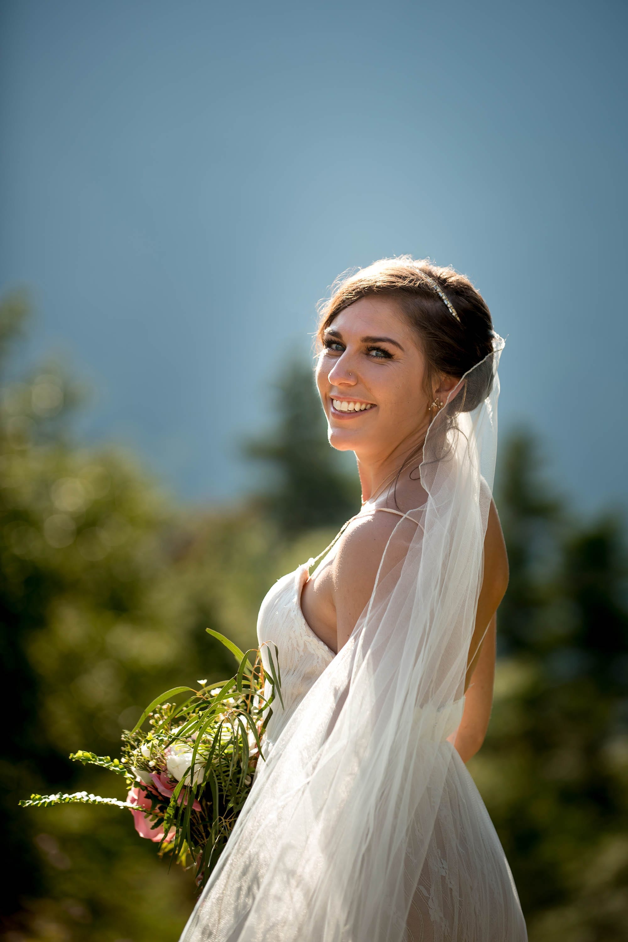 summit bride and groom portraits at Hunter Mountain Boho Wedding in the Catskills