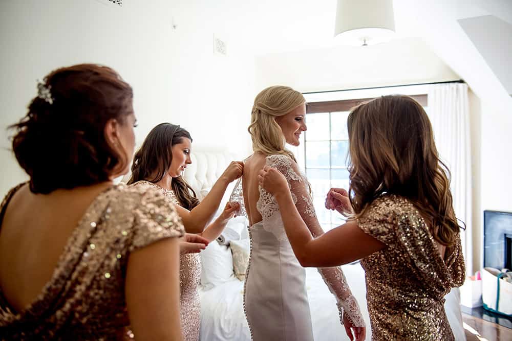 bride and bridesmaids getting ready at Bedford Post Inn