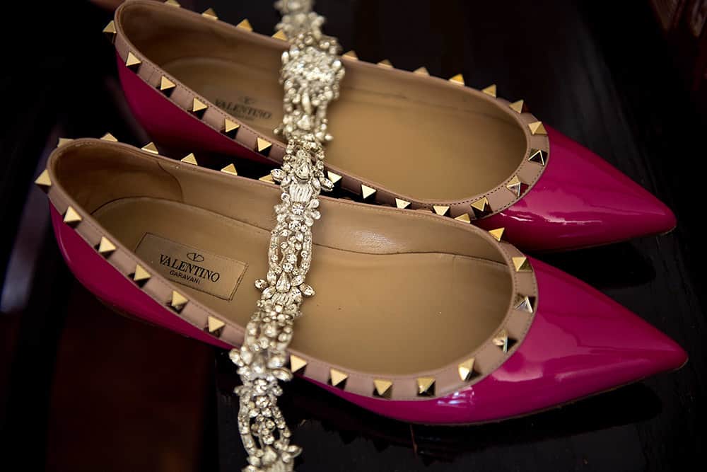 pink patent leather valentino rockstud flat bridal shoes