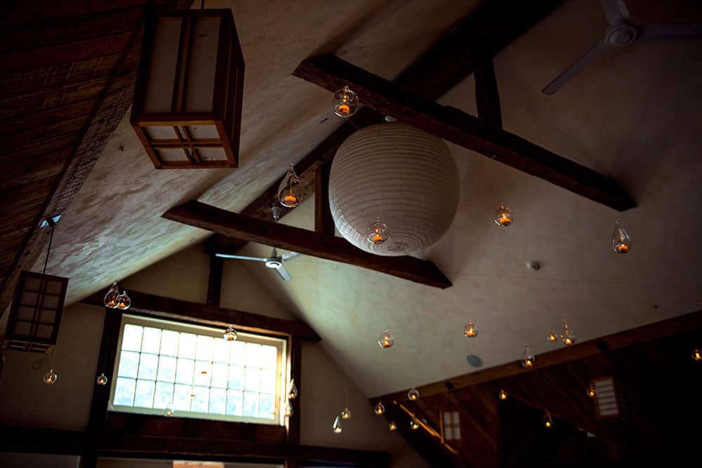 candles hanging from ceiling at bedford post inn ceremony