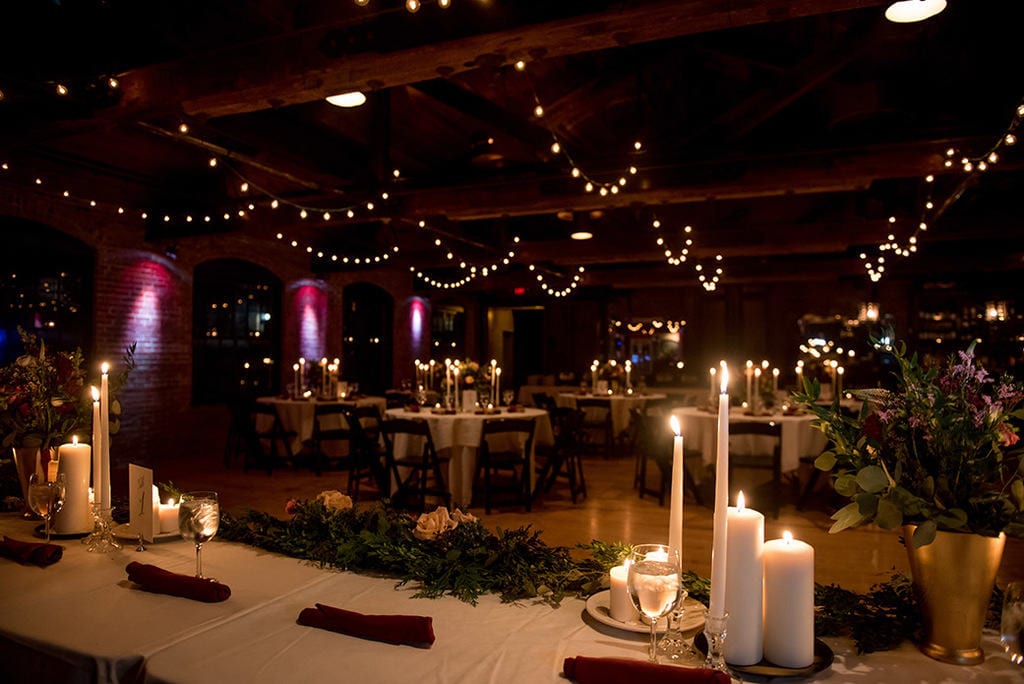 Romantic Candlelit New Year's Eve wedding reception space at Helsinki Hudson