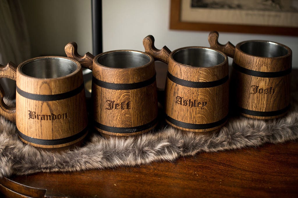 custom engraved wood beer mugs - wedding party gift