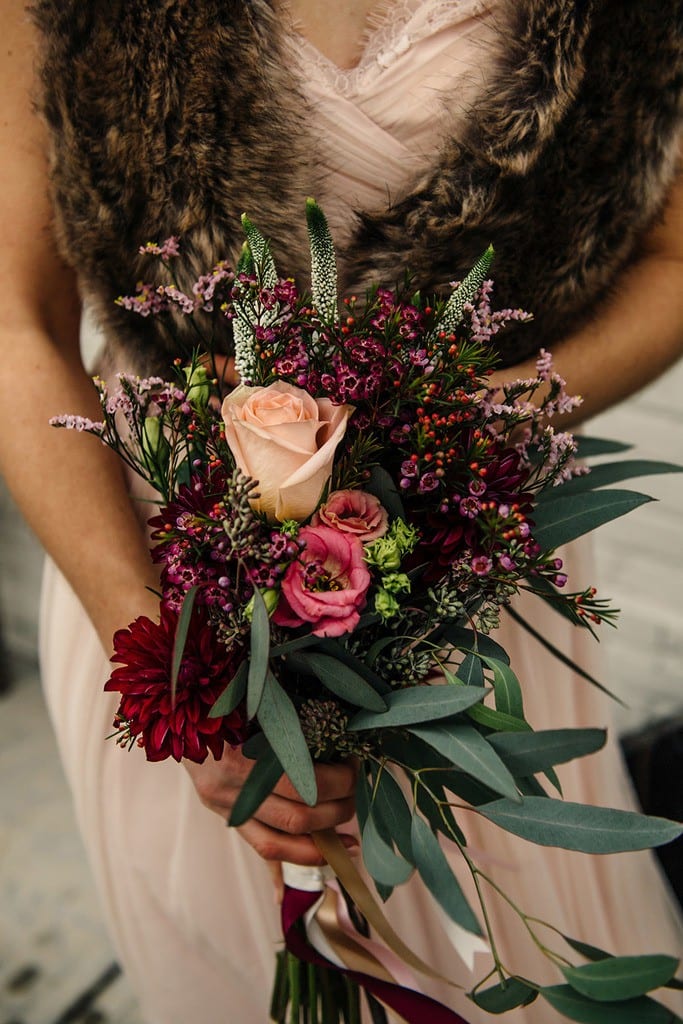 bridesmaids bouquet with unique flowers and textures