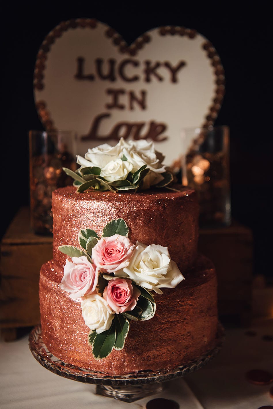 copper glitter wedding cake