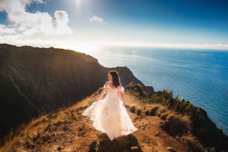 Awa'awapuhi Trail adventurous hike on Na Pali coast Kauai Hawaii wedding photographer