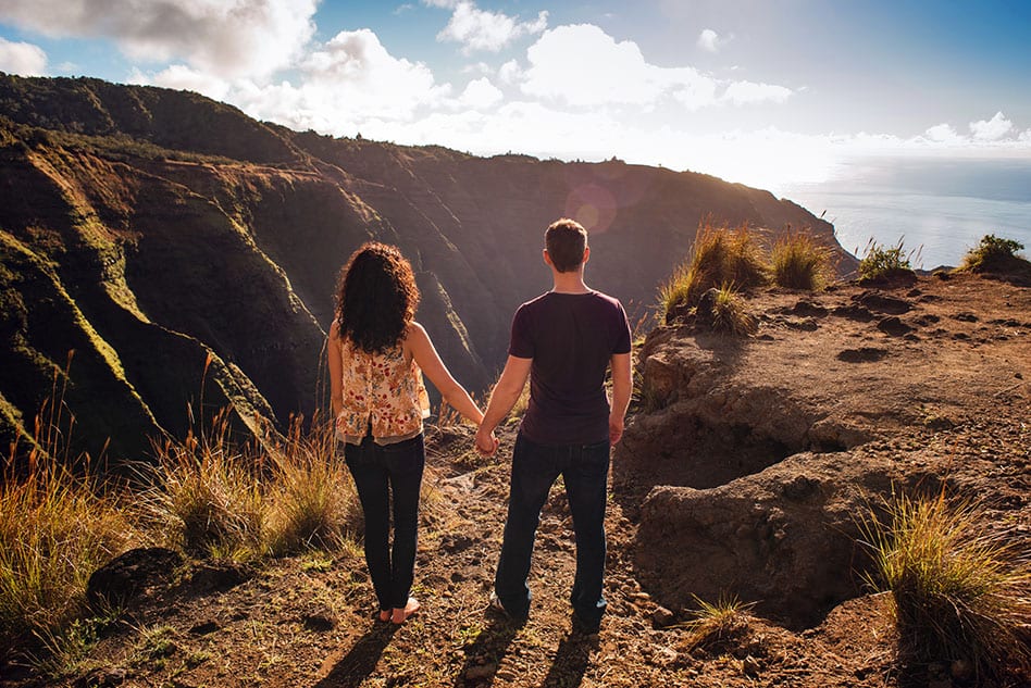Awa'awapuhi Trail adventurous hike on Na Pali coast Kauai Hawaii elopement photos