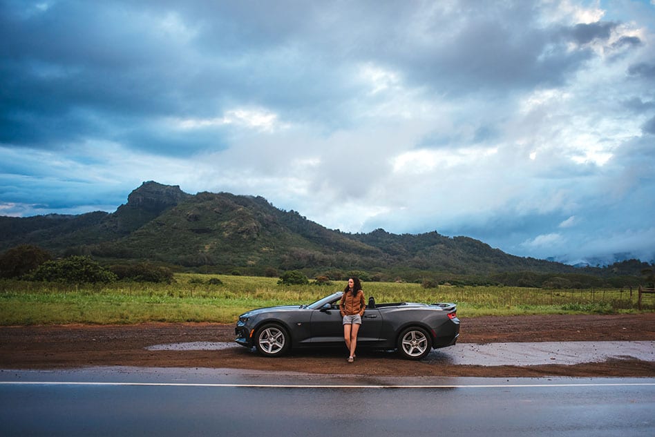 traveling in convertible on Kauai Hawaii