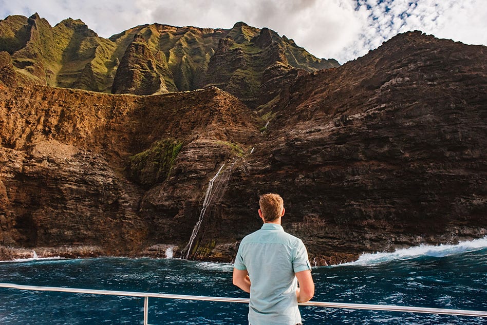 Sea caves on Na Pali Coast Holo Holo Charters sunset cruise on Kauai Hawaii