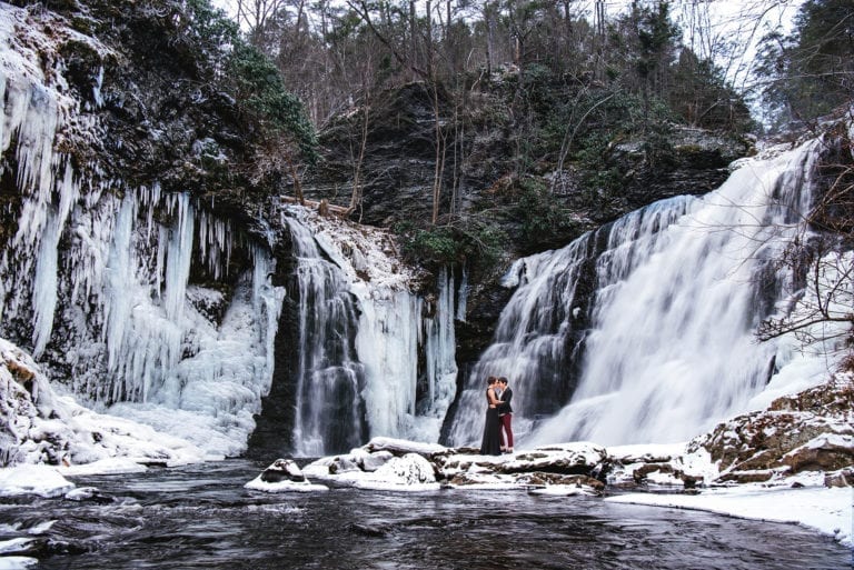 Poconos Frozen Waterfall Adventure Engagement