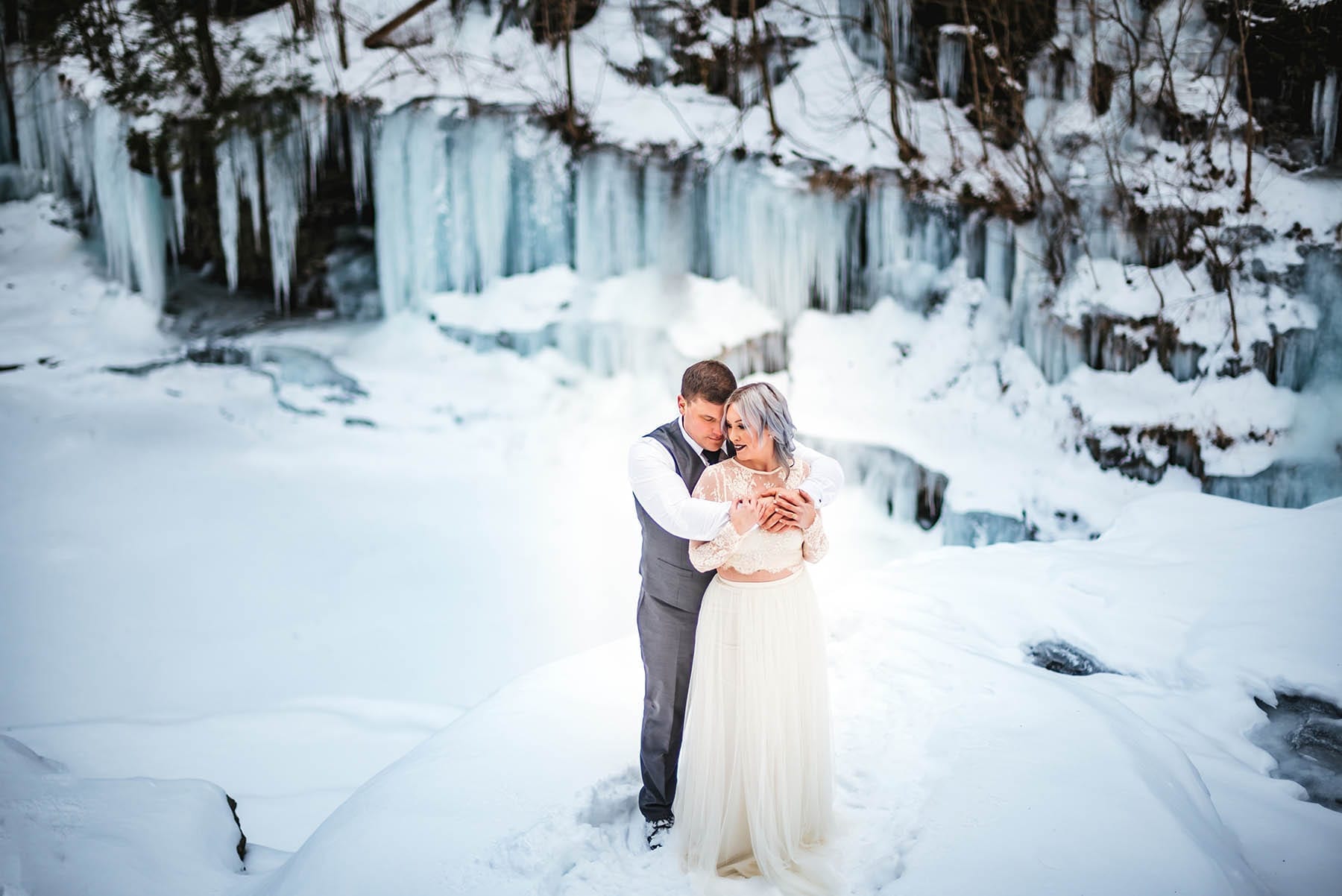 Ledges Hotel Magical Frozen Waterfall anniversary Session