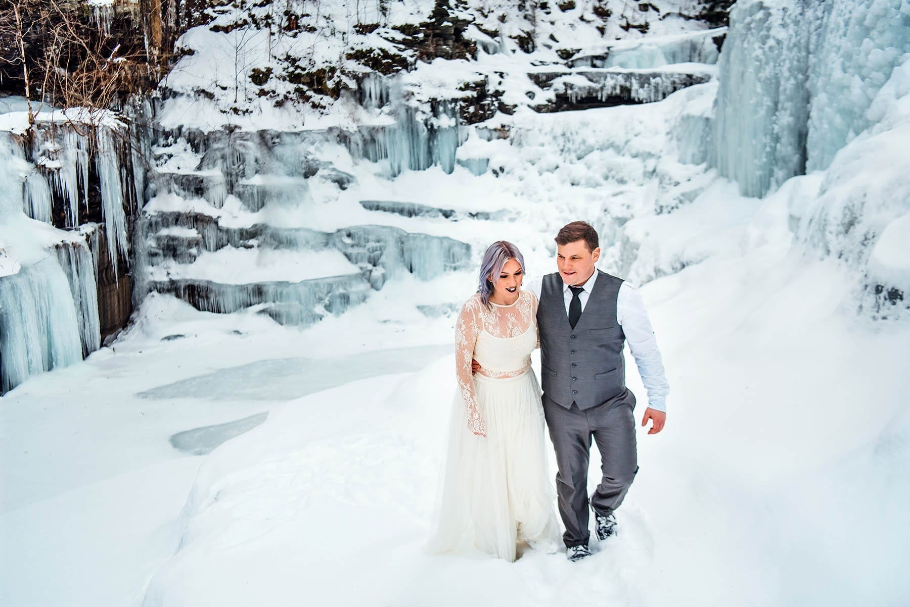 Ledges Hotel Magical Frozen Waterfall boho winter wedding