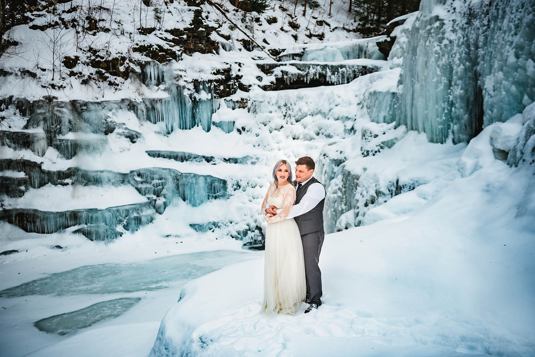 Frozen Waterfall Adventure Wedding Photos