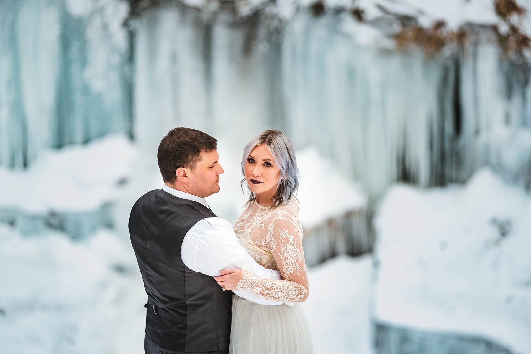 Ledges Hotel Magical Frozen Waterfall winter elopement