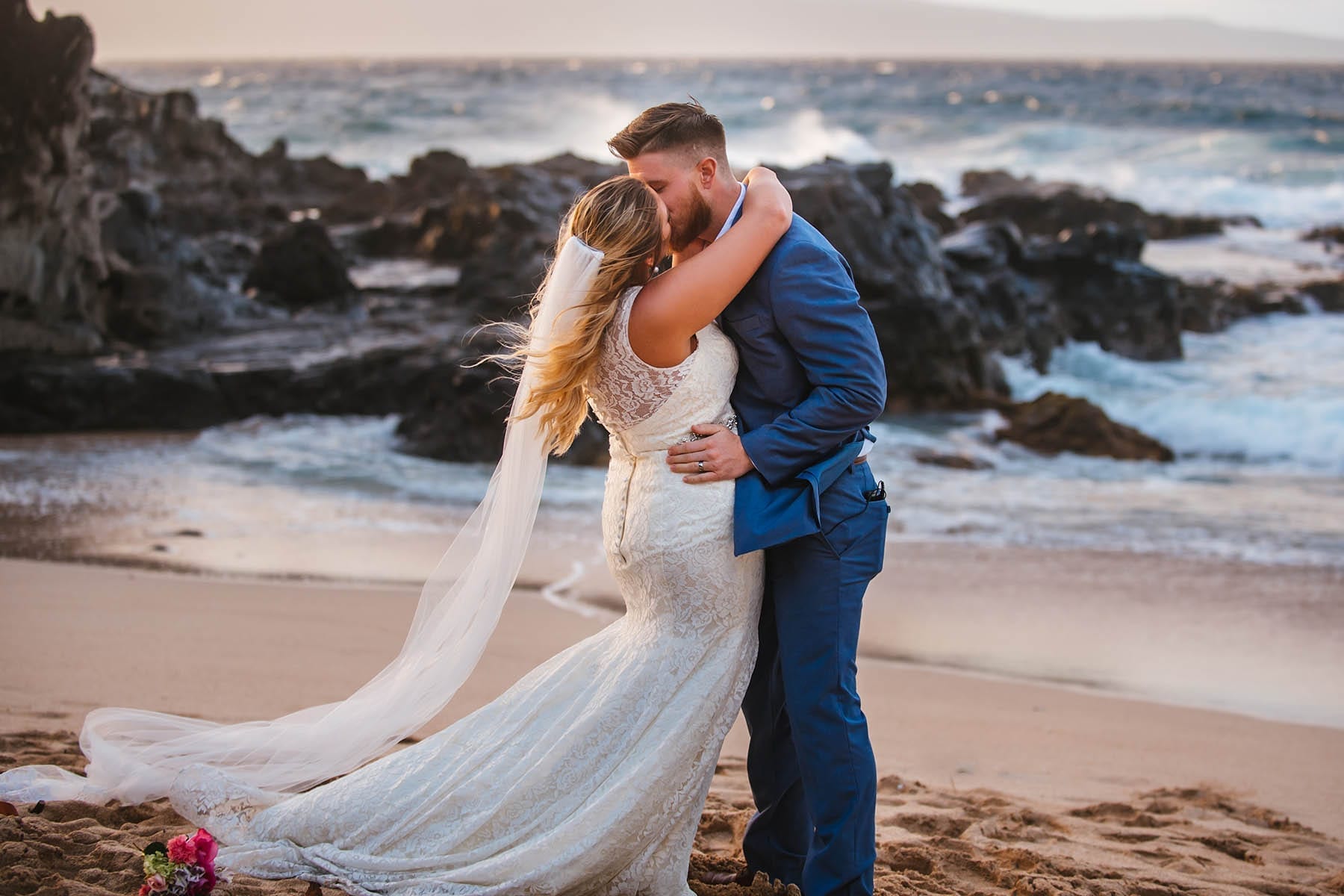 just Maui'ed - first kiss at Ironwoods beach elopement 