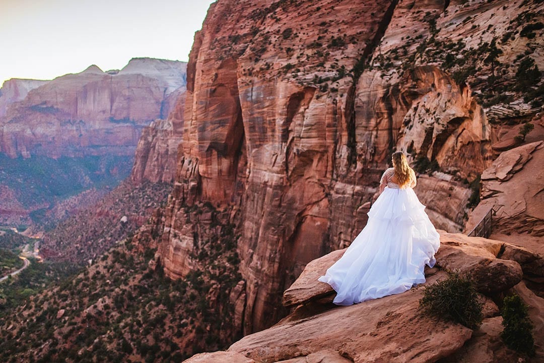 bride at Canyon Overlook at Zion National Park 