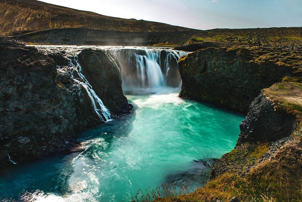 Sigoldufoss Waterfall Iceland Highlands in summer