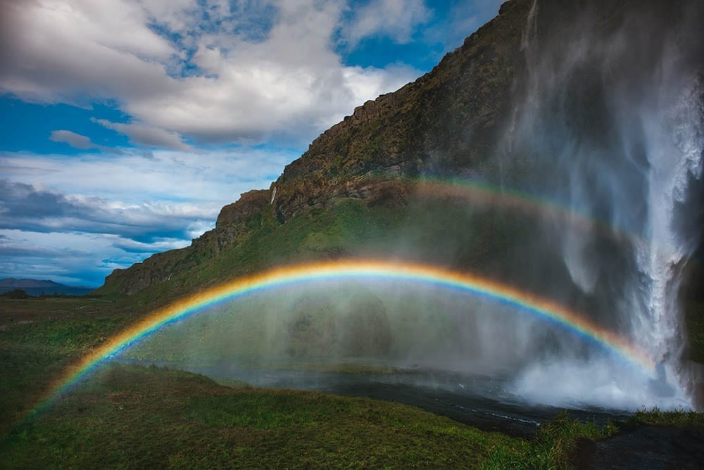 Double Rainbow at Seljalandsfoss Waterfall Iceland