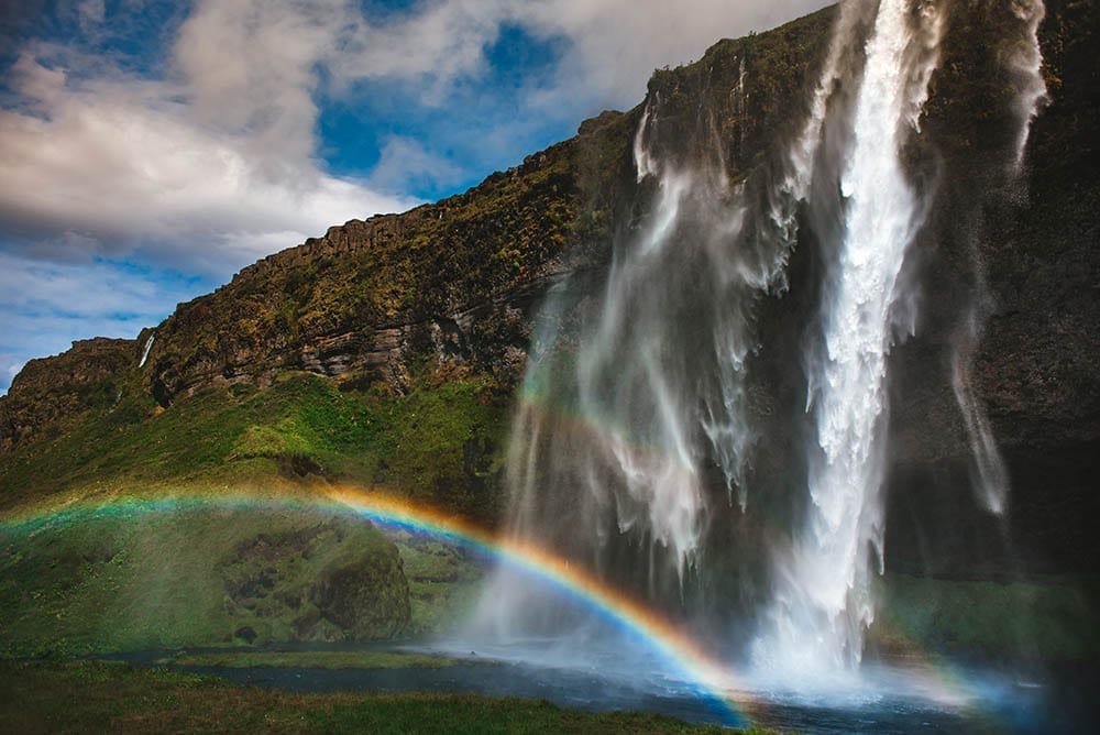 Rainbow at Seljalandsfoss Waterfall Iceland