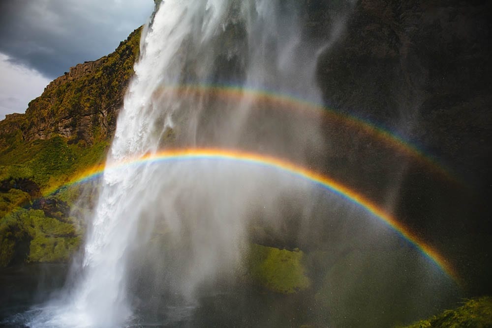 Double Rainbow at Seljalandsfoss Waterfall Iceland
