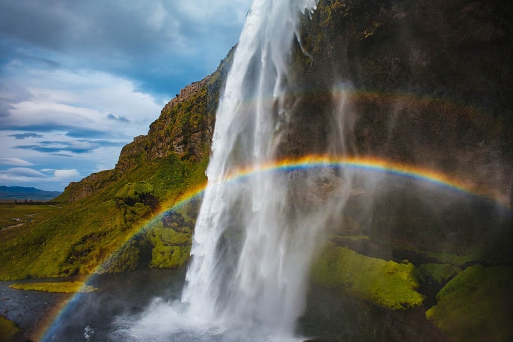 Magical Rainbow at Seljalandsfoss Waterfall Iceland