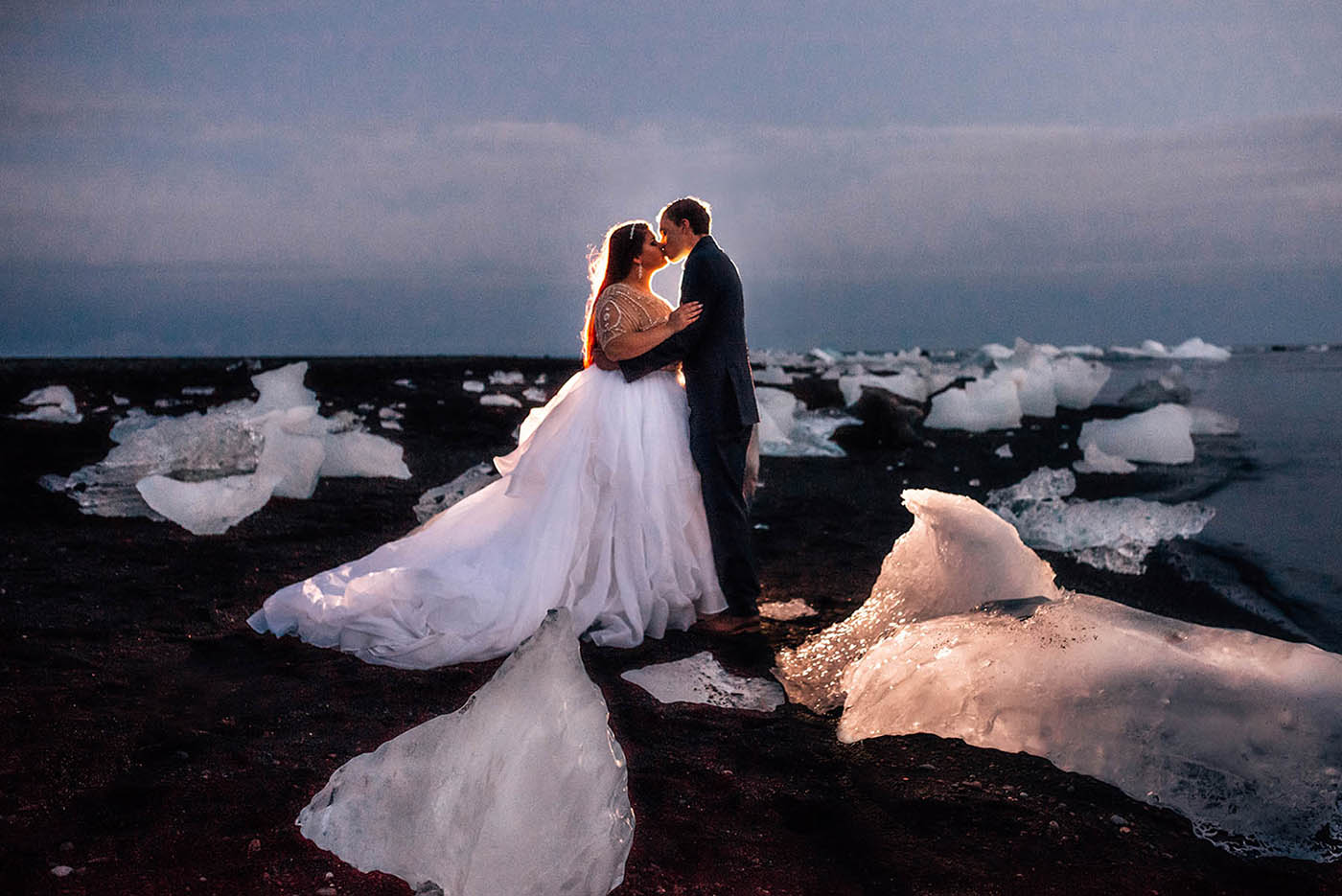 Diamond Beach Iceland Glacial Lagoon Wedding Photos