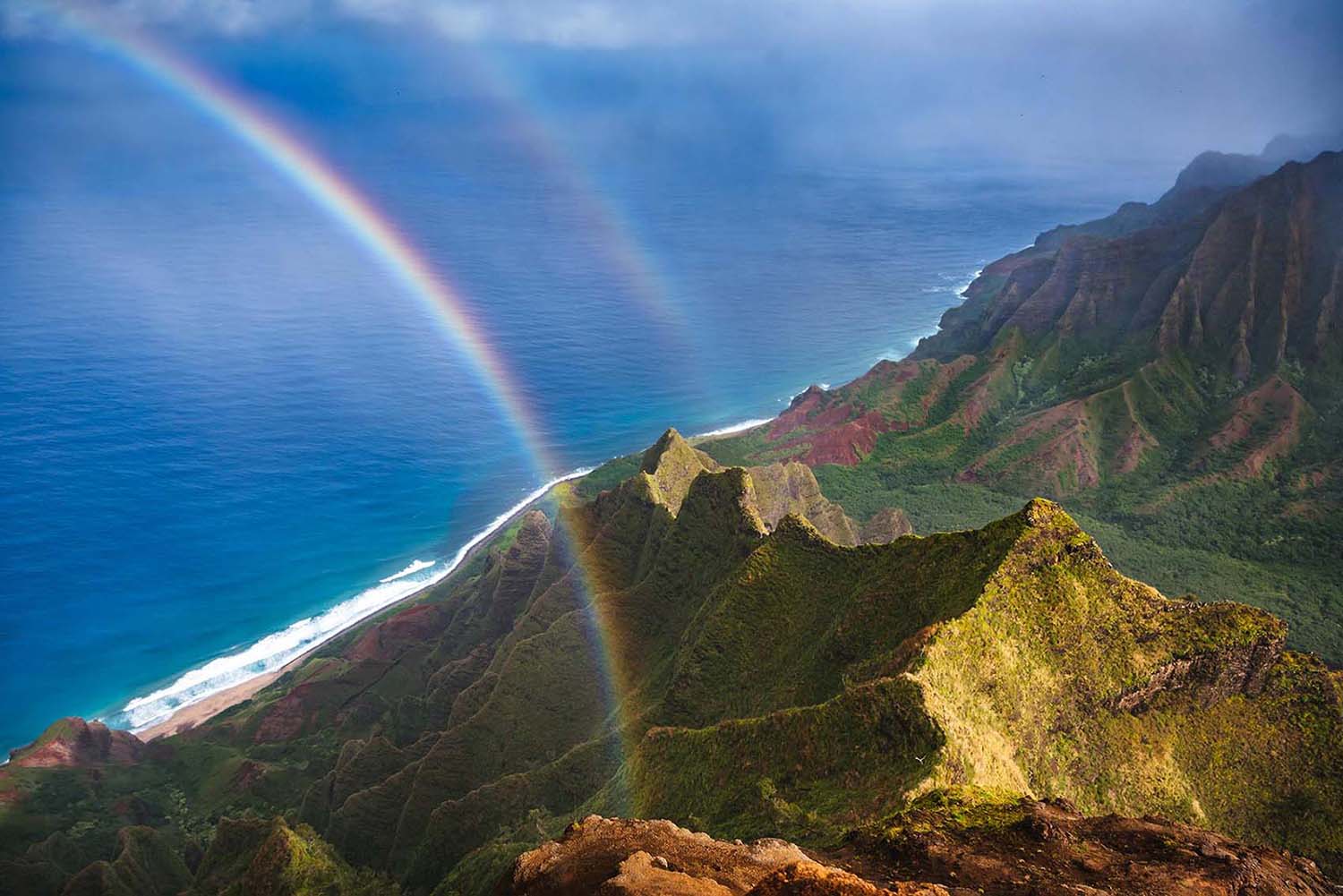 Double Rainbow on Napali Coast in Kauai Hawaii