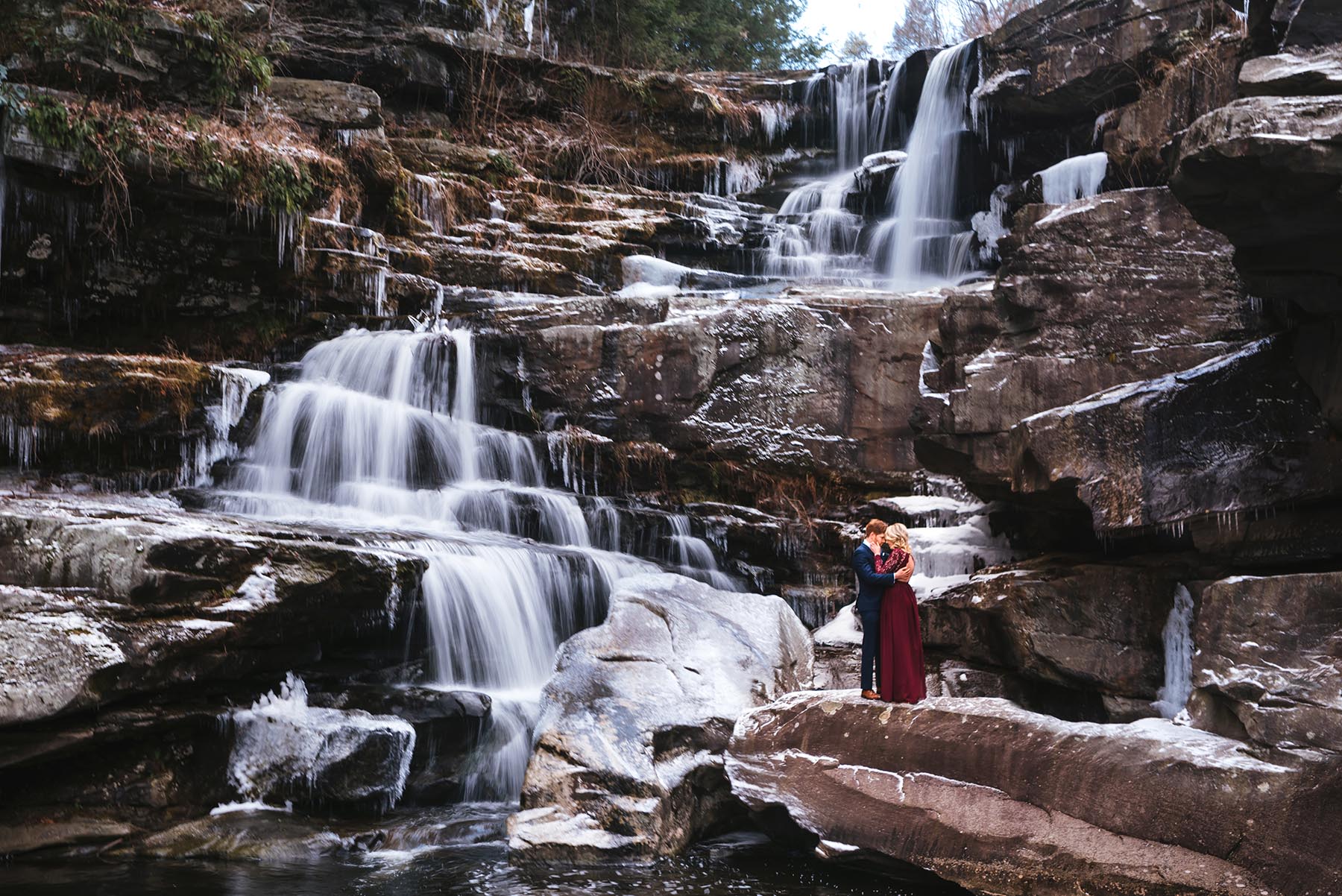 frozen waterfall engagement session in the Poconos