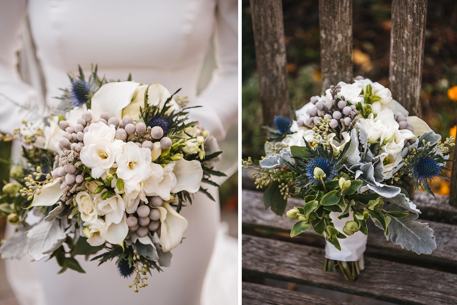 grey and navy bridal bouquet
