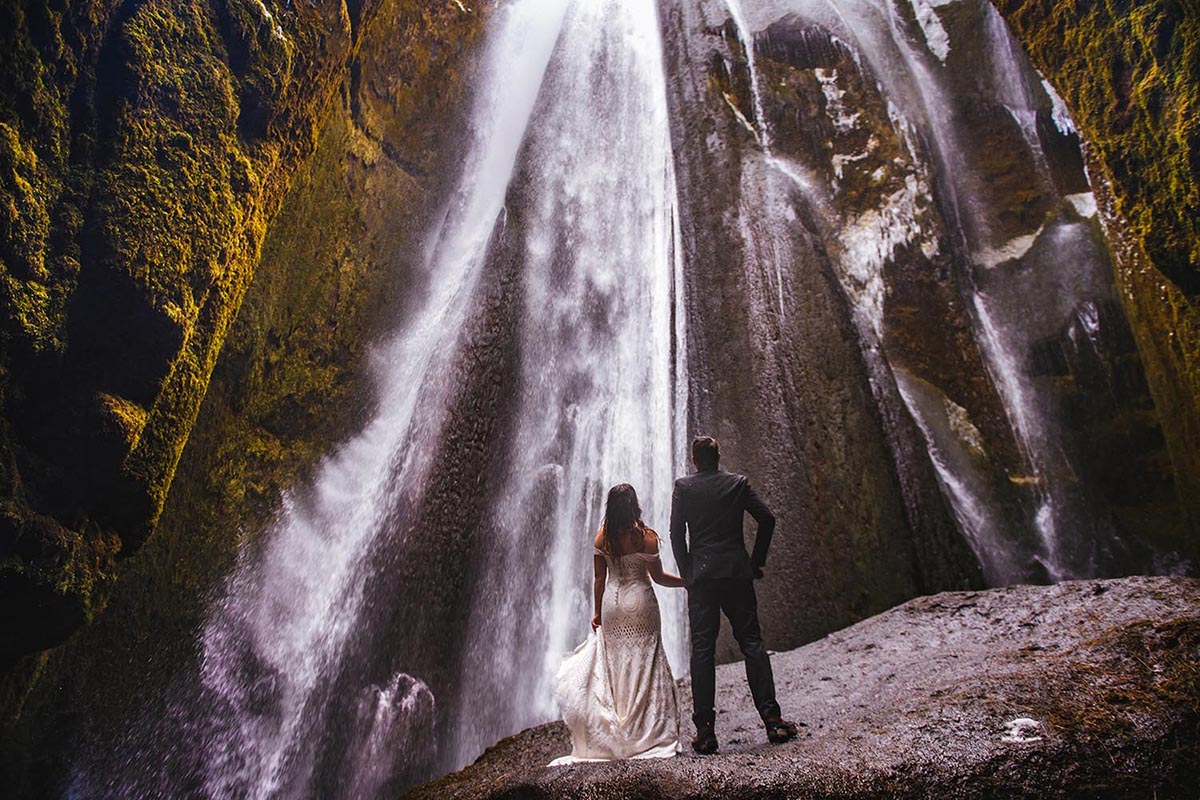Gljúfrabúi waterfall wedding photos