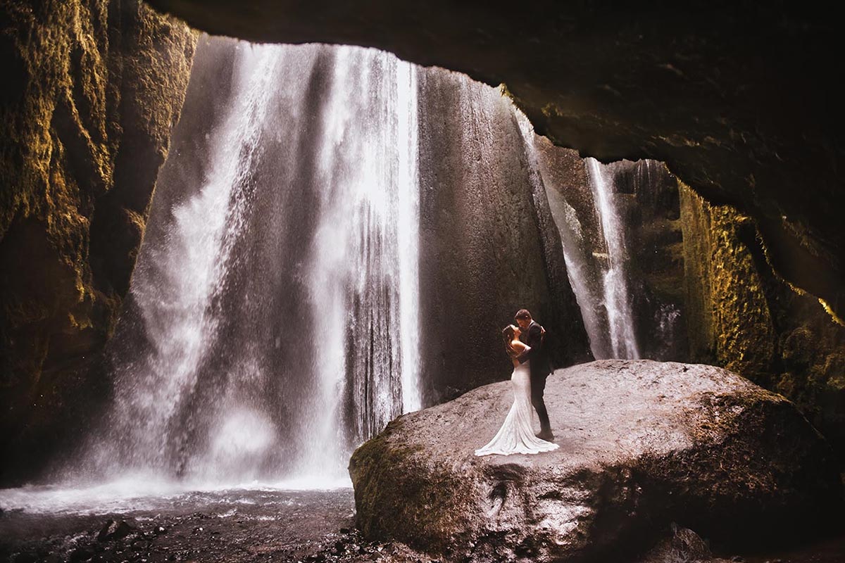 Gljúfrabúi waterfall Iceland elopement