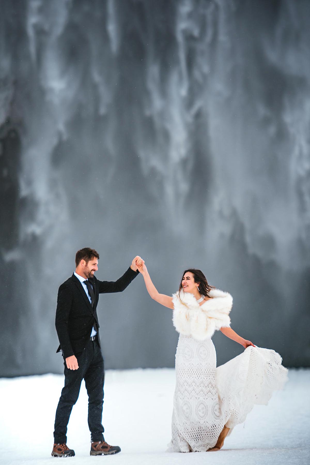 Skogafoss winter elopement photos